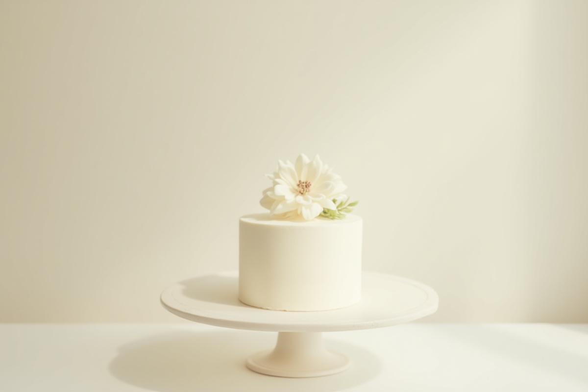 A elegant two-tier elopement cake adorned with delicate fresh flowers, perfect for a small celebration.