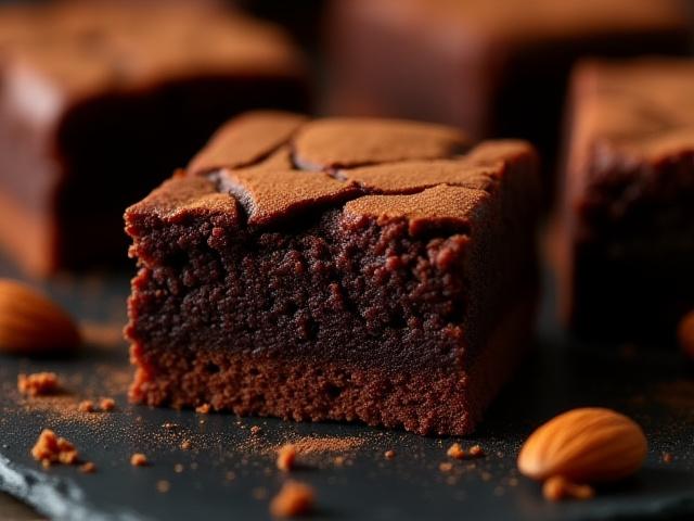Rich, fudgy gluten-free almond flour brownies dusted lightly with cocoa powder.